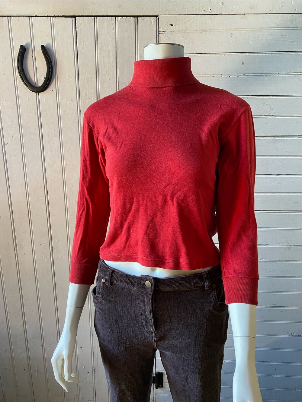 Cambridge Dry Goods Red Cropped Turtleneck Sweater